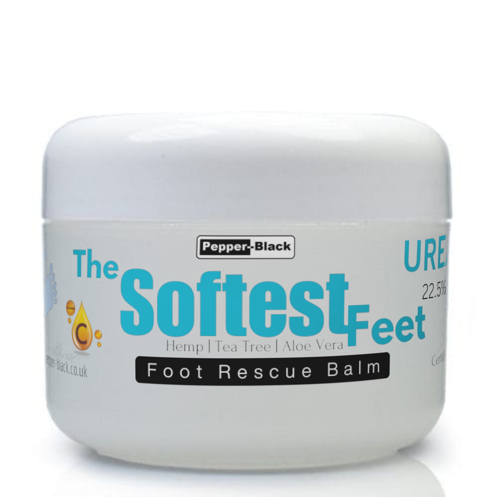 Urea and hemp foot balm in jar for cracked heels and dry skin