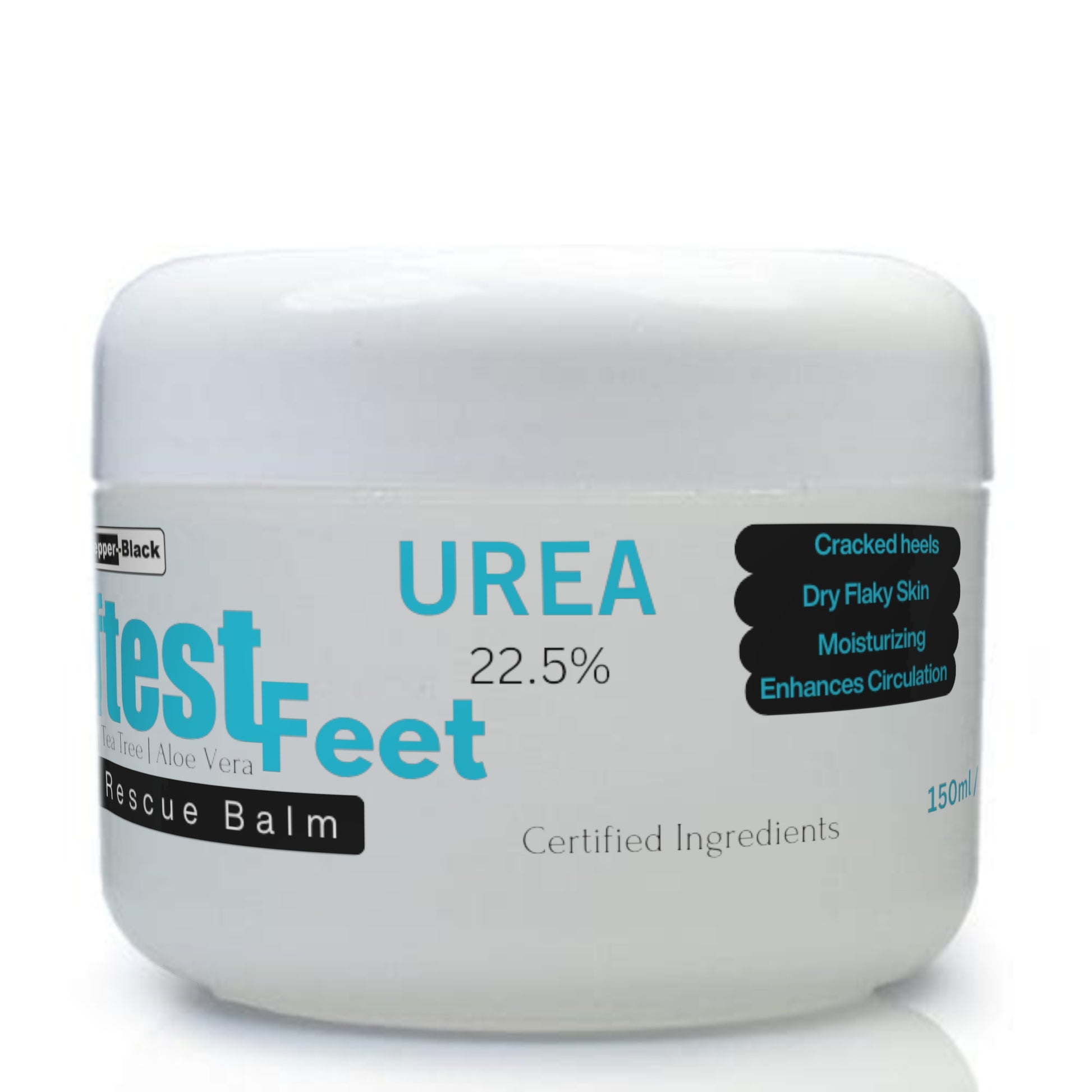 Hand applying urea foot balm to dry, cracked feet